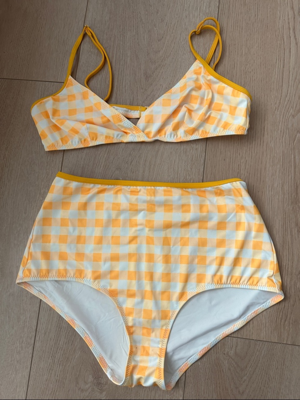 SOLID & STRIPED Yellow Gingham High-Waist Bikini Set